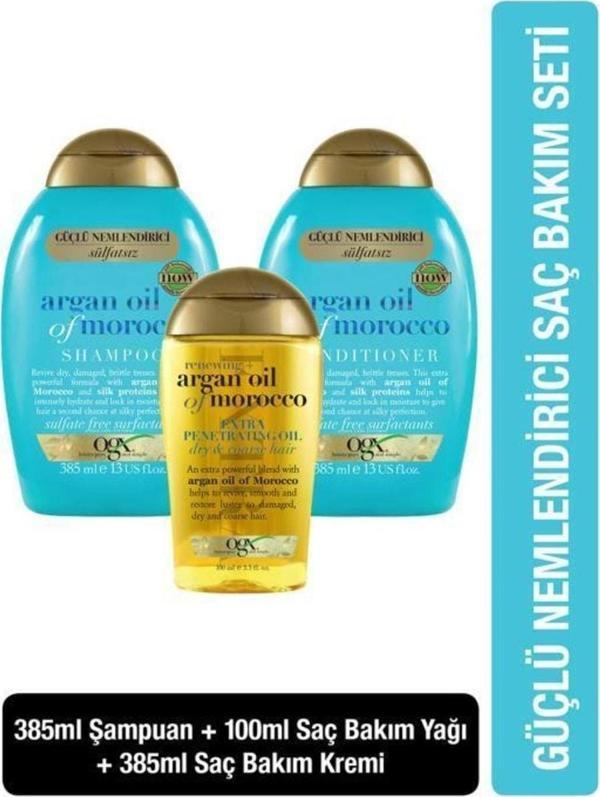 Ogx Argan Oil Of Morocco Sülfatsız Şampuan + Saç Bakım Kremi + Argan Oil Of Morocco Saç Bakım Yağı - Image 1
