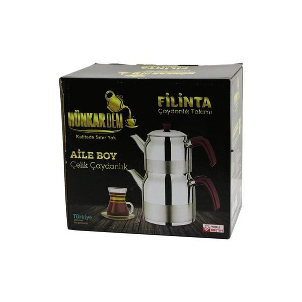 FİLİNTA AİLE BOY ÇELİK ÇAYDANLIK SETİ ÇİFT KAPAKLI RENKLİ BAKALİT KULP ÜST DEMLİK: 1.5LT - ALT SULUK: 3LT KENDİNDEN SÜZGEÇLİ (4490) - Image 1