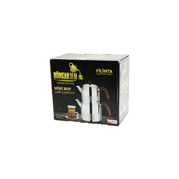 FİLİNTA MİNİ BOY ÇELİK ÇAYDANLIK SETİ ÇİFT KAPAKLI RENKLİ BAKALİT KULP ÜST DEMLİK: 1LT - ALT SULUK: 1.5LT KENDİNDEN SÜZGEÇLİ (4490) - Image 1