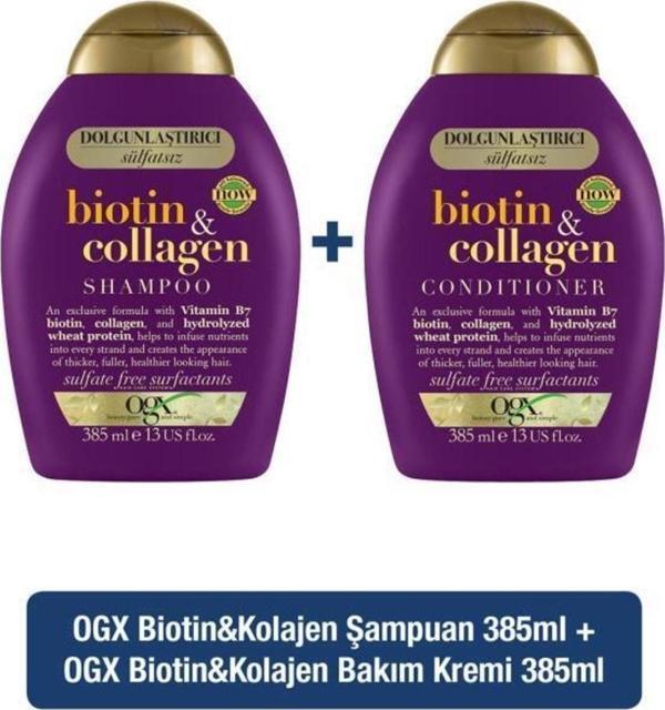 Ogx Dolgunlaştırıcı Biotin&Kolajen Şampuan 385Ml+ Dolgunlaştırıcı Biotin&Kolajen Bakım Kremi 385M - Image 1