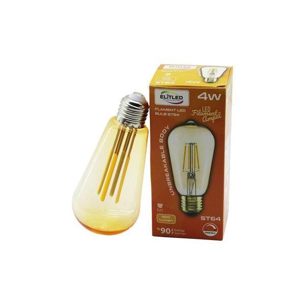 ELİTLED ST-64 4W - E27 GOLD COLOR FLAMENT LED RUSTİK AMPUL 500LUMEN KIRILMAZ GÖVDE (2818) - Image 1