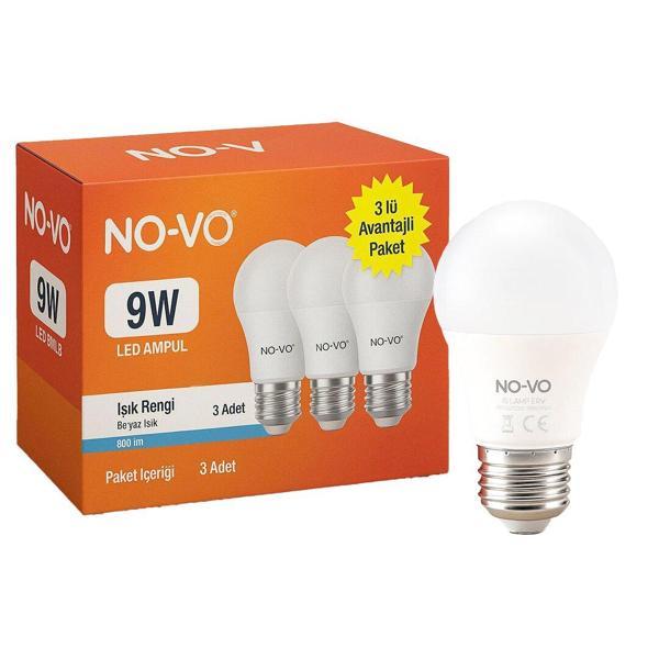 NO-VO 3LÜ AVANTAJ PAKET 9W BEYAZ LED AMPUL E27 806LM 6500K 15.000 SAAT ÖMÜR (2818) - Image 1