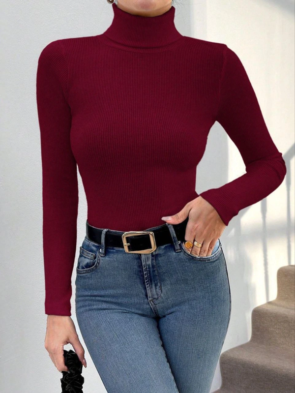 Balıkçı yaka dar kesim kaşkorse kazak bordo w3103 - Image 1