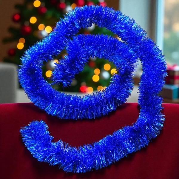 2 METRE PARLAK METALİK MAVİ YILBAŞI BOYUN SİMİ MAVİ YUMUŞAK BOYUN GARLANDI DEKOR MAVİ SÜSLEME SİMİ - Image 1