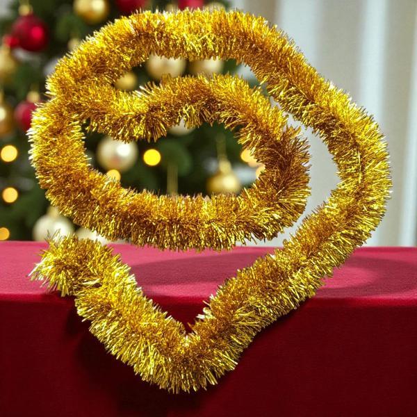 2 METRE PARLAK METALİK GOLD YILBAŞI BOYUN SİMİ GOLD YUMUŞAK BOYUN GARLANDI DEKOR GOLD SÜSLEME SİMİ - Image 1
