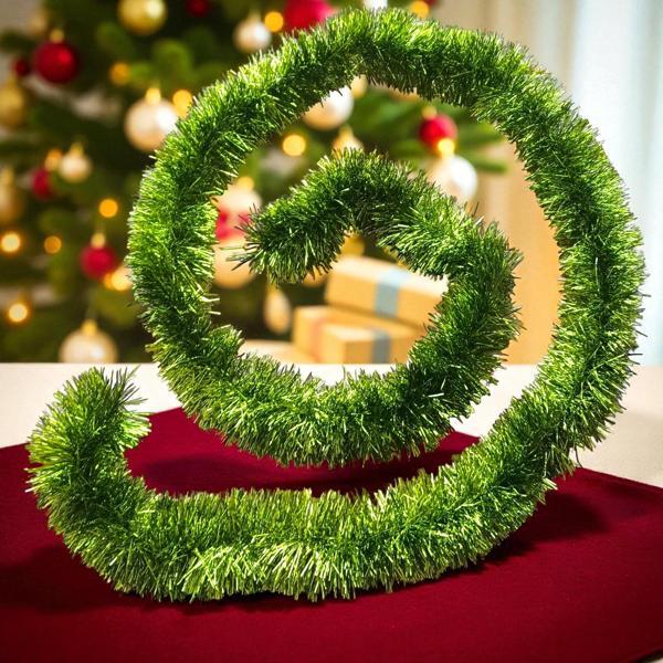 2 METRE METALİK FISTIK YEŞİLİ YILBAŞI BOYUN SİMİ FISTIK YEŞİLİ YUMUŞAK BOYUN GARLANDI SÜSLEME SİMİ - Image 1