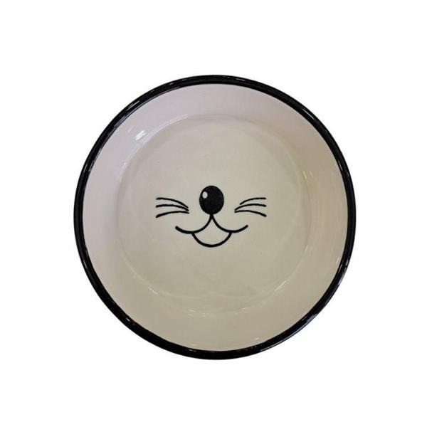 MAJO SERAMİK YUVARLAK MAMA SU KABI BIYIKLI SİYAH - Image 1