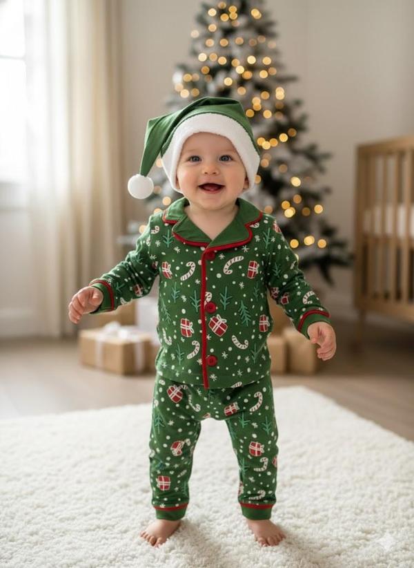BEBEK YILBAŞI NOEL TEMALI PİJAMA TAKIMI - Image 1