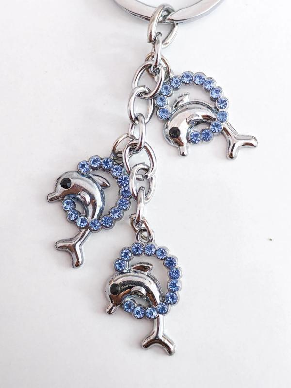 Mavi Taşlı Yunus Balıklı Metal Anahtarlık - Image 1