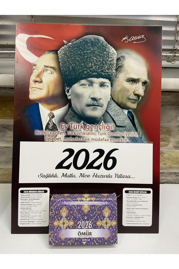 Takvim Atatürk Görselli 2026 Kartonlu Yapraklı Duvar Takvimi - Image 1