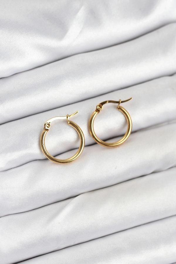 BFS 316L Çelik Gold Renk 15 mm Halka Kadın Küpe - Image 1