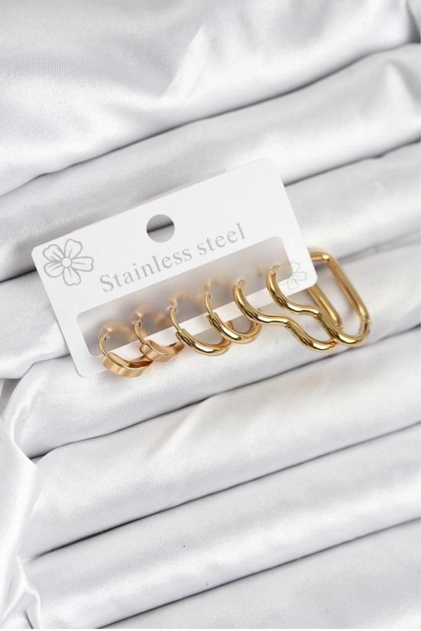 BFS 316L Çelik Gold Renk Kadın Küpe Seti - Image 1