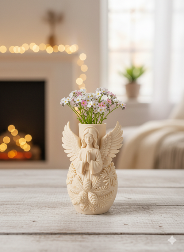 3D Baskılı Melek Vazo, Kış Ev Dekoru, Yapay Çiçek Vazosu - Image 1
