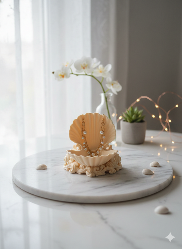 3D Baskı Midye Kabuğu Takı Tabağı Süslü Tabanlı, Lüks Şifonyer Düzenleyici - Image 1