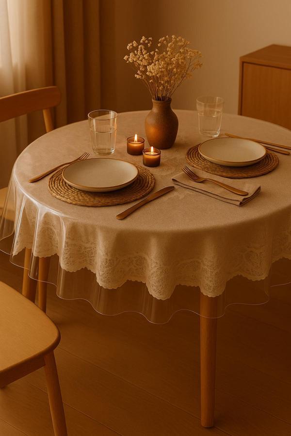 Pamuk'S Design Pvc Şeffaf Kalın Yuvarlak Masa Örtüsü Kaymaz Taban, Tüm Ebatlar 180 Micron 0,18 Mm - Image 1