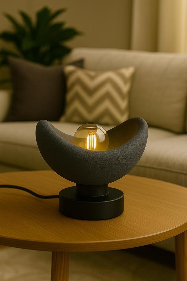 Pamuk'S Design Luna Tasarım Masa Lambası Gri Bronz Detaylı Abajur Loş Amber Işık, Rustik Ampul Hediyeli 20 X 37 Cm - Image 1