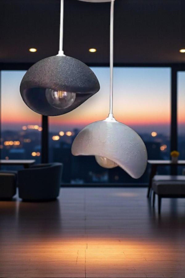 Pamuk'S Design Siyah Ve Gri Dekoratif 2 Li Sarkıt Avize Bohem Beton Görünüm Rustik E27 Modern Avize (Ampul Hediye) - Image 1