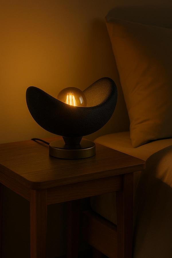 Pamuk'S Design Luna Tasarım Masa Lambası Bronz Detaylı Abajur Loş Amber Işık, Rustik Ampul Hediyeli 20 X 37 Cm - Image 1