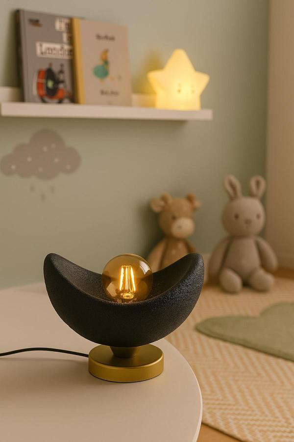 Pamuk'S Design Ayışığı Tasarım Masa Lambası Altın Detaylı Abajur Loş Amber Işık, Rustik Ampul Hediyeli 20 X 37 Cm - Image 1