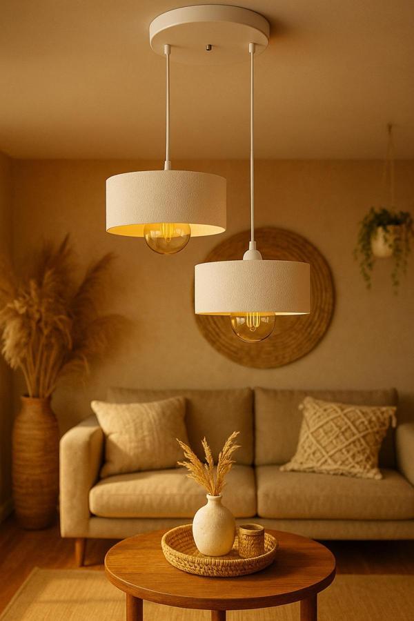 Pamuk'S Design İkili Beton Görünümlü Oval Avize Sarkıt, Toz Tutmayan, Vegan, Oturma Odası Salon Mutfak Çocuk Odası - Image 1