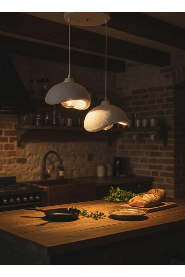 Pamuk'S Design Natural Beton Görünüm 2 Li Sarkıt Avize Bohem Modern Rustik (Rustik Ampul Hediyedir.) - Image 1