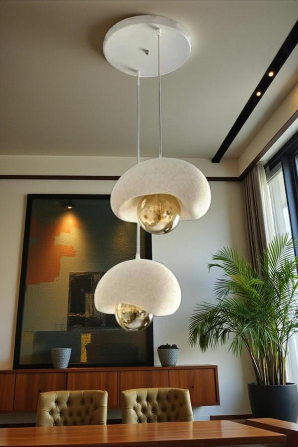 Pamuk'S Design Beyaz Dekoratif 2'Li Sarkıt Avize Bohem Beton Görünüm Rustik E27 Modern Avize (E27 Ampul Dahildir.) - Image 1