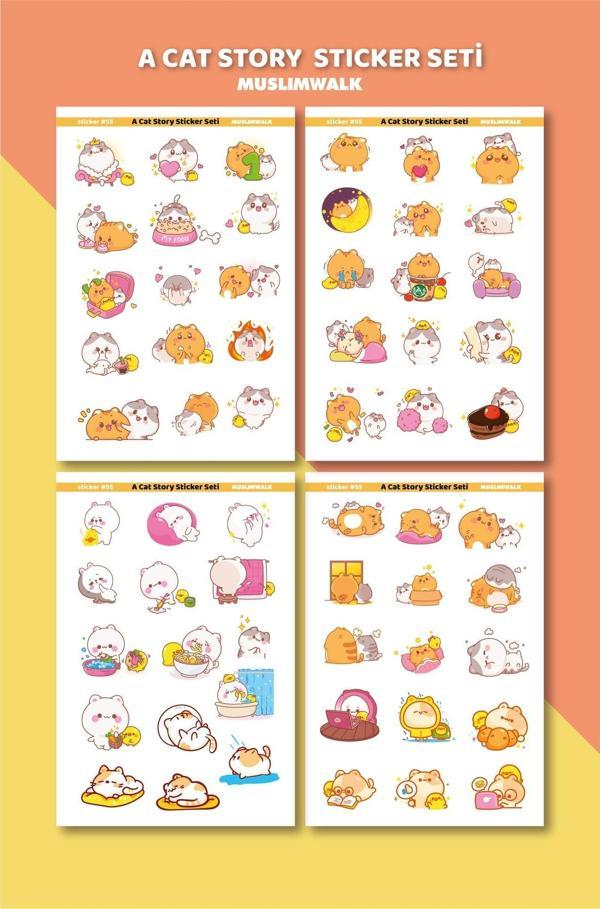 MuslimWalk A Cat Story Kedili Sticker Seti - Planlayıcı , Ajanda, Defter Için 60 Adet Sticker Seti #55 - Image 1
