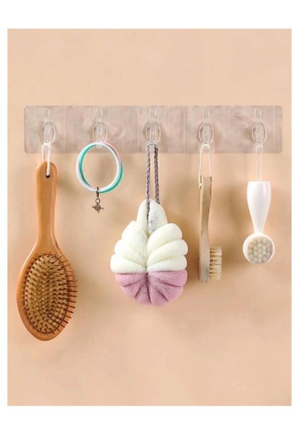 2 Adet Kendinden Yapışkanlı Güçlü Şeffaf 5li Askılık - Kapı Arkası Mutfak Duvar Banyo - Image 1