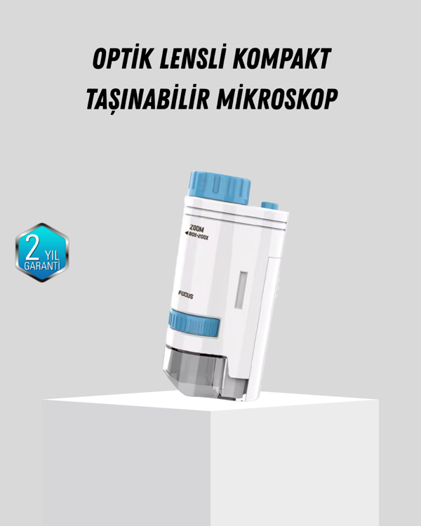 Taşınabilir Mini Mikroskop LED Işıklı 80X–200X Büyütmeli ve Odak Ayarlı - Image 1