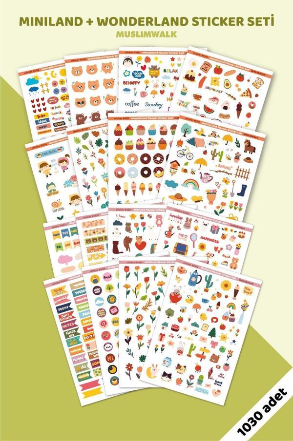 MuslimWalk Miniland + Wonderland Planner Sticker Seti 1030 Adet - Ajanda, Defter, Planlayıcı Için Etiket Seti - Image 1