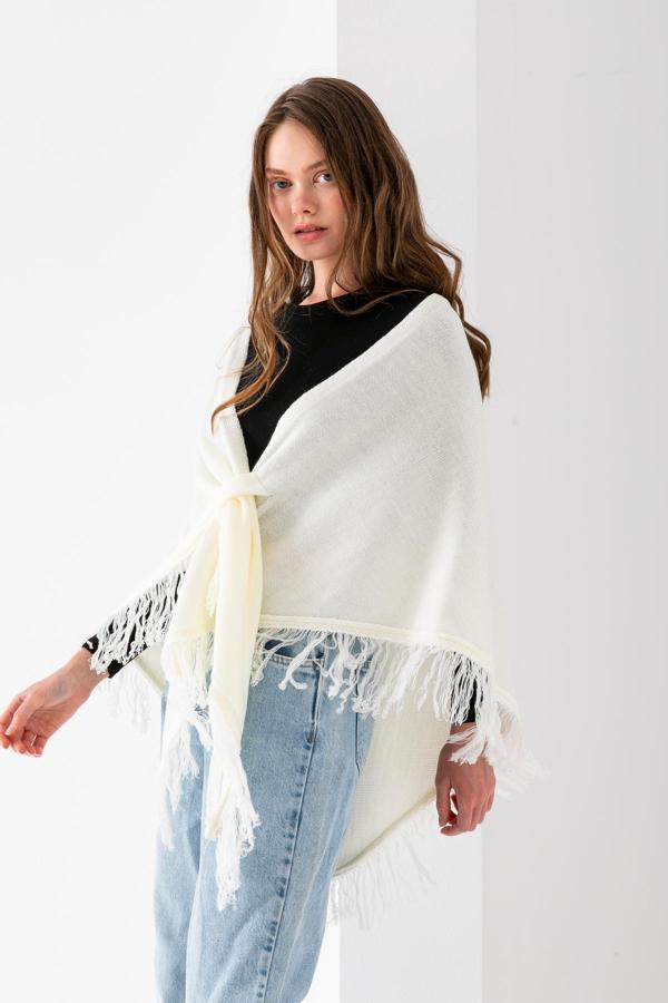 Wega Moda Kadın Üçgen Püsküllü Şal, Püsküllü Şık Kadın Şal Modeli, Omuz Şalı, Püsküllü Üçgen Kadın Omuz Şalı. - Image 1