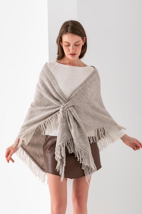 Wega Moda Simli Püsküllü Üçgen Şal, Kadın Omuz Şalı, Yumuşak Ve Şık Dokulu, Kadın Üçgen Omuz Şalı. - Image 1