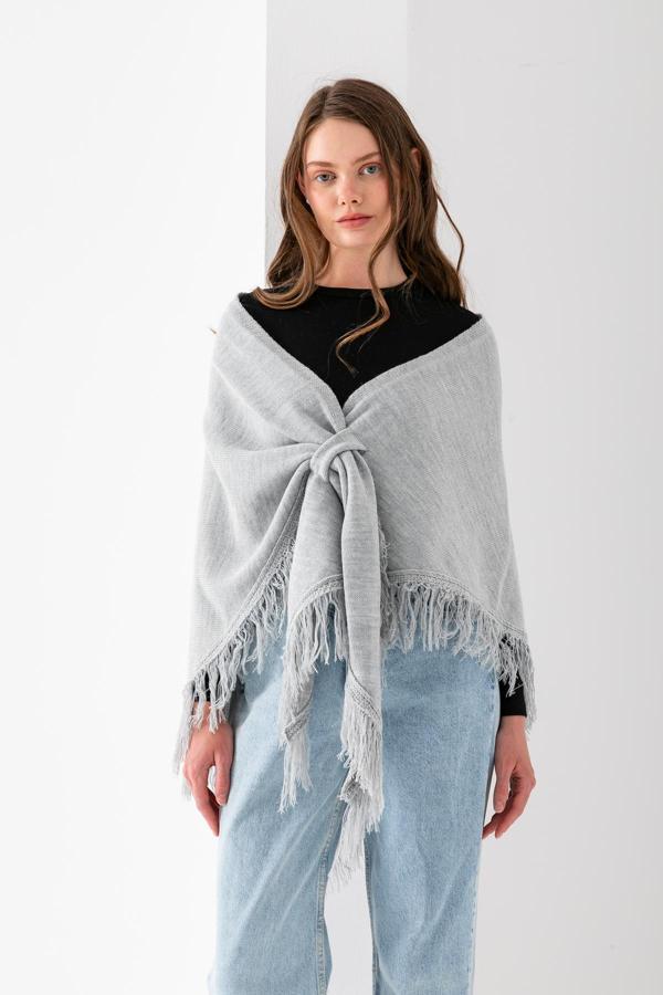 Wega Moda Simli Püsküllü Üçgen Şal, Kadın Omuz Şalı, Yumuşak Ve Şık Dokulu, Kadın Üçgen Omuz Şalı. - Image 1