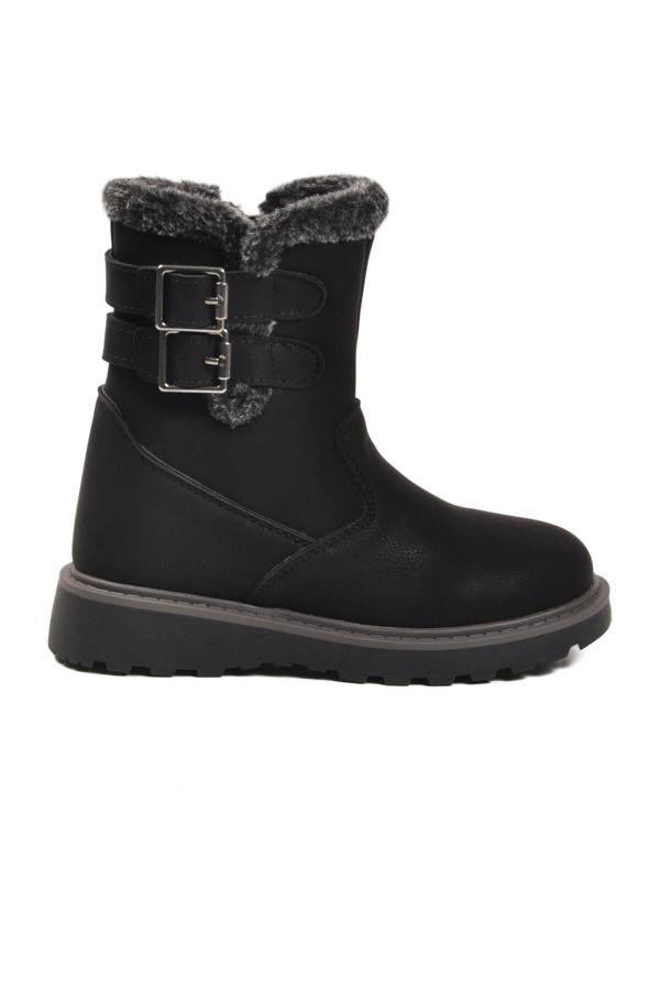 Siyah İçi Polarlı Kaymaz Kız Çocuk Bot Buckle F - Image 1