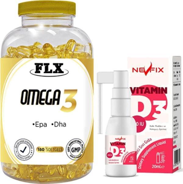 Flx Omega 3 180 Softgel & Nevfix Vitamin D3 Sıvı 20 Ml - Image 1