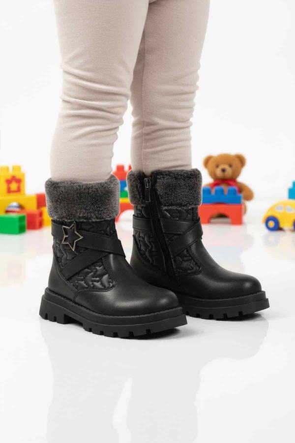 Siyah İçi Polarlı Fermuarlı Kız Çocuk Bot Evla P - Image 1