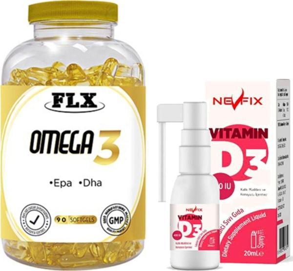 Flx Omega 3 90 Softgel & Nevfix Vitamin D3 Sıvı 20 Ml - Image 1