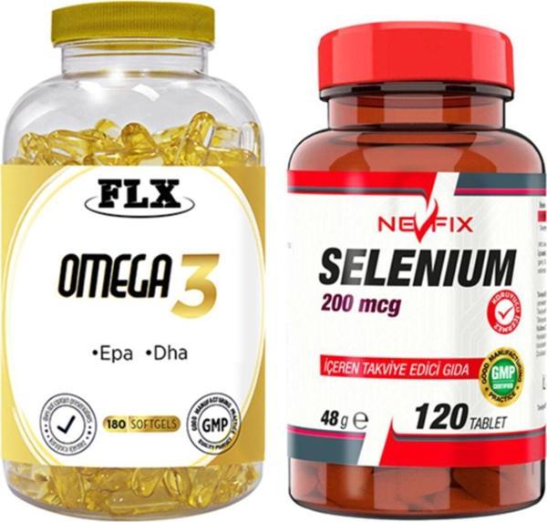 Flx Omega 3 Balık Yağı 180 Softgel & Nevfix Selenyum 200 Mcg 120 Tablet - Image 1