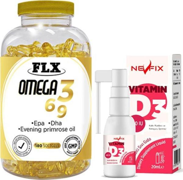 Flx Omega 3-6-9 180 Tablet & Nevfix Vitamin D3 Sıvı 20 Ml - Image 1