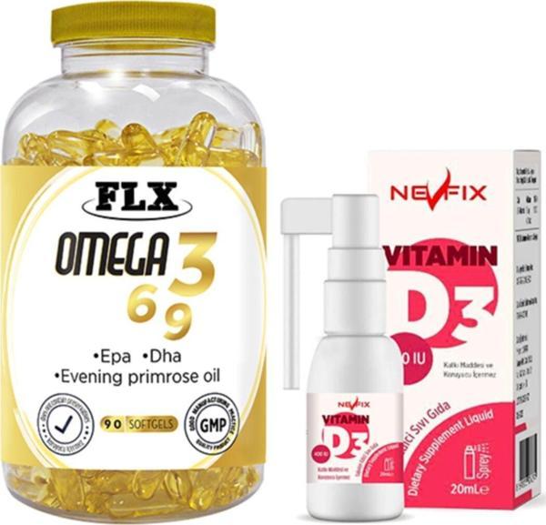 Flx Omega 3-6-9 90 Tablet & Nevfix Vitamin D3 Sıvı 20 Ml - Image 1