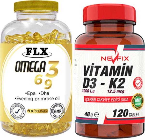 Flx Omega 3-6-9 Balık Yağı 180 Softgel & Nevfix Vitamin D3-K2 120 Tablet - Image 1