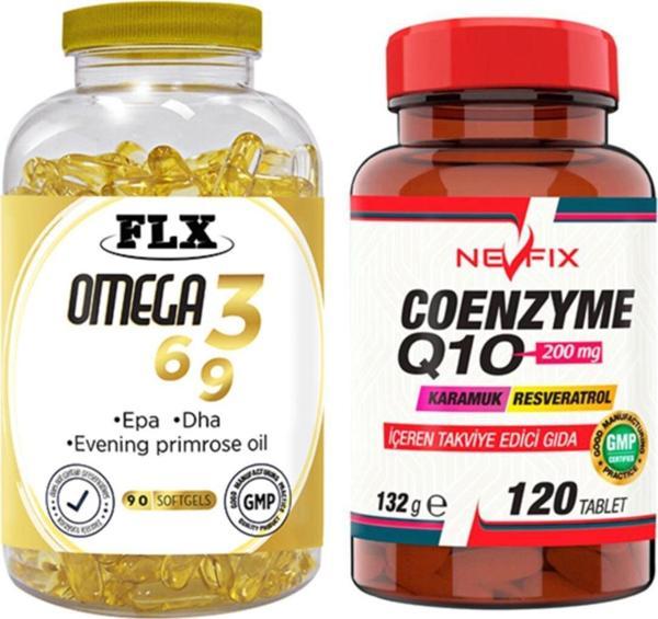 Flx Omega 3-6-9 Balık Yağı 90 Softgel & Nevfix Coenzyme Q10 Koenzim Resveratrol Karamuk 120 Tablet - Image 1