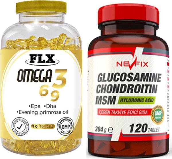 Flx Omega 3-6-9 Balık Yağı 90 Softgel & Nevfix Glucosamine Chondroitin Msm 120 Tablet - Image 1