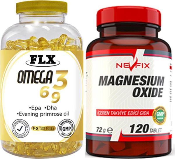 Flx Omega 3-6-9 Balık Yağı 90 Softgel & Nevfix Magnesium Oxide 120 Tablet - Image 1
