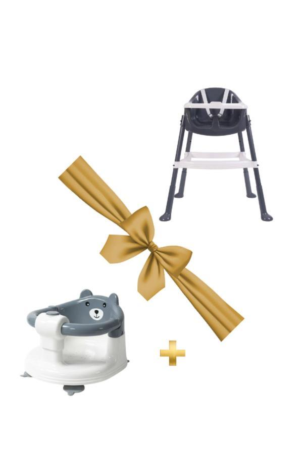 Bebemango Mama Sandalyesi & Bebek Banyo Oturağı Set Gri-Gri - Image 1