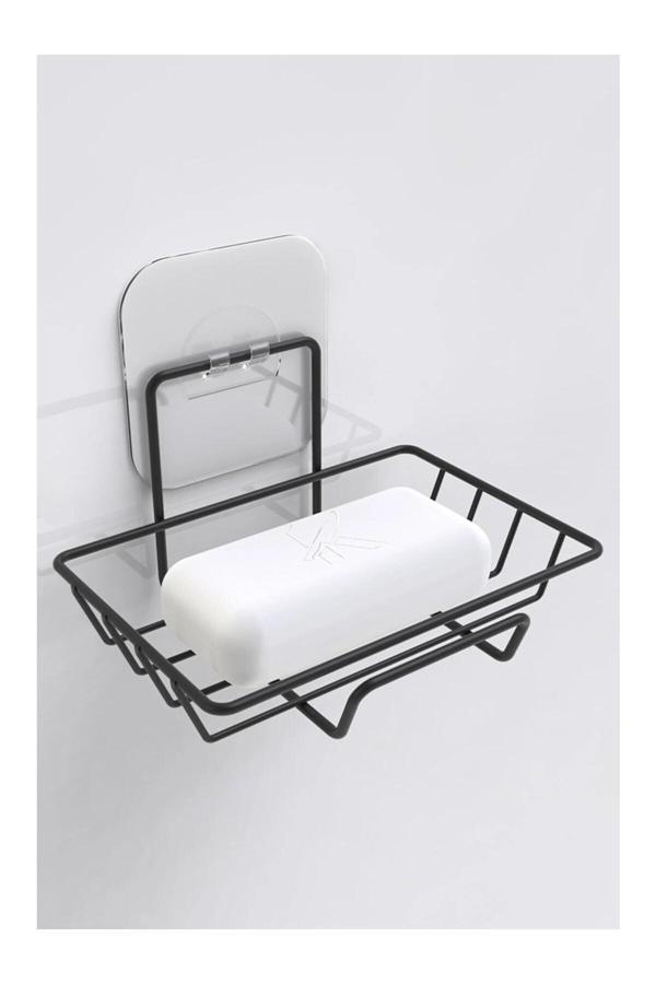 Kapkacakal Yapışkanlı Kancalı Siyah Katı Sabunluk Mutfak Düzenleyici Raf Süngerlik - Image 1