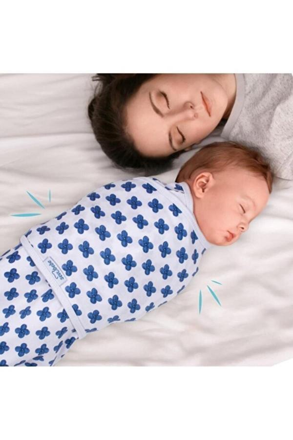 Sevi Bebe 0 -3 Ay Desenli Yeni Sezon Kundak Pamuk Mavi Çiçek - Image 1