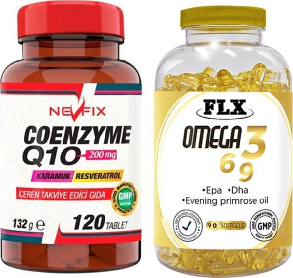 Nevfix Coenzyme Q10 Karamuk 120 Tablet & Flx Omega 3-6-9 90 Tablet - Image 1