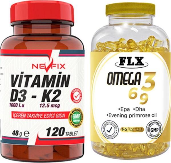 Nevfix Vitamin D3-K2 120 Tablet & Flx Omega 3-6-9 90 Tablet - Image 1