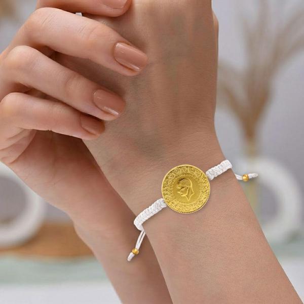 Gekas Kuyumculuk 22 Ayar Yeni Tam Altın Beyaz Renkli İpli Bileklik - Image 1